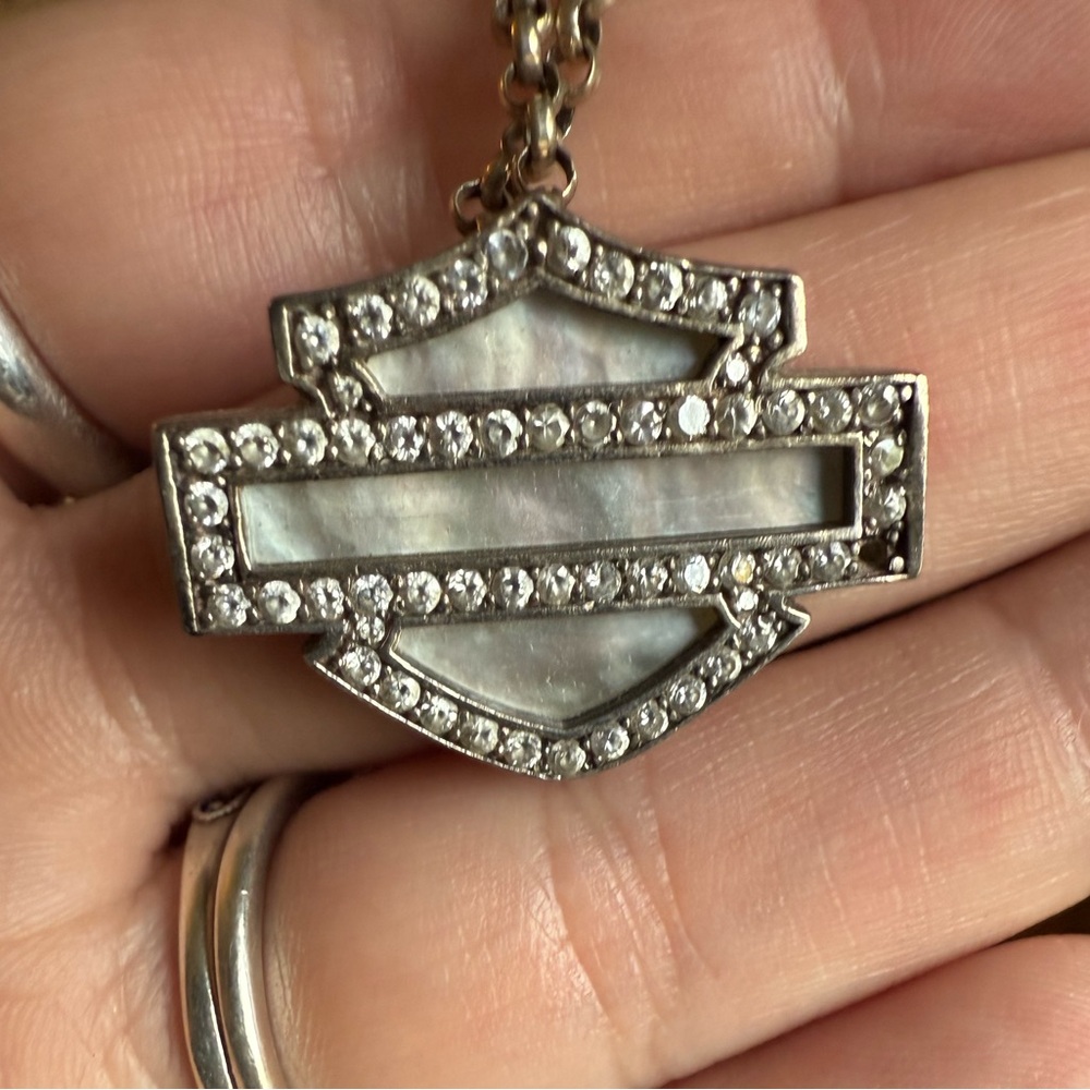 Harley-Davidson Silver and White Crystal Pendant